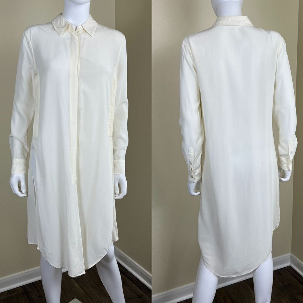 Equipment Femme Women's Size XS Ivory Crepe Silk Tunic Button Up Blouse Minimal